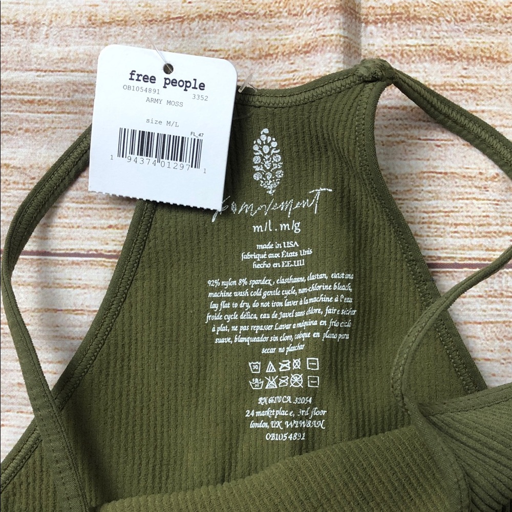 Free People Forest Green Ribbed Crop Top - Picture 2 of 5
